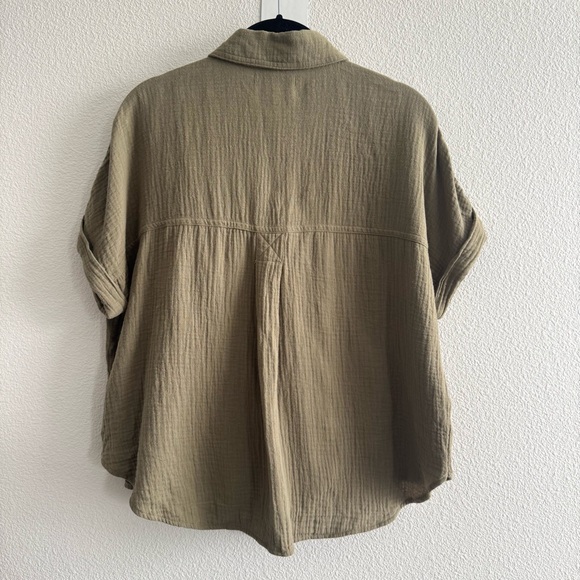 Madewell Lightspun Beachside Dolman Shirt Distant Surplus Green Boxy Crop Top - Picture 5 of 11